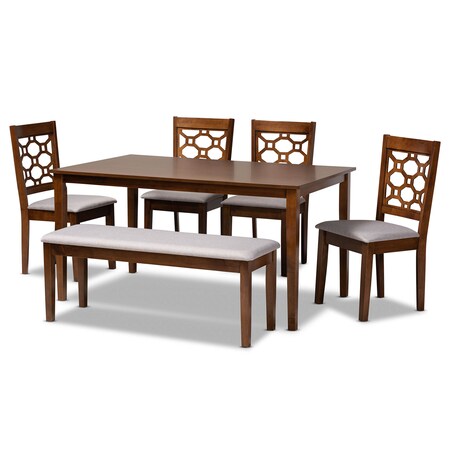 Baxton Studio Gabriel Grey Upholstered and Walnut Wood 6-Piece Dining Set 171-10951-10917-10520